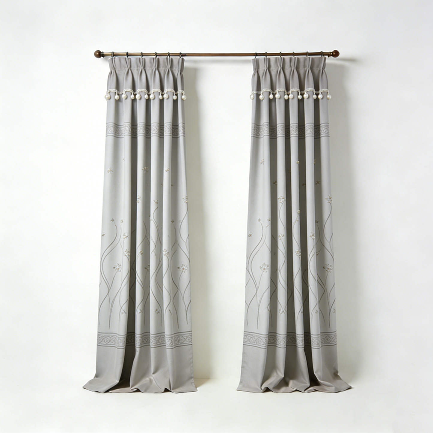 Grey Pearl Embroidered Curtains