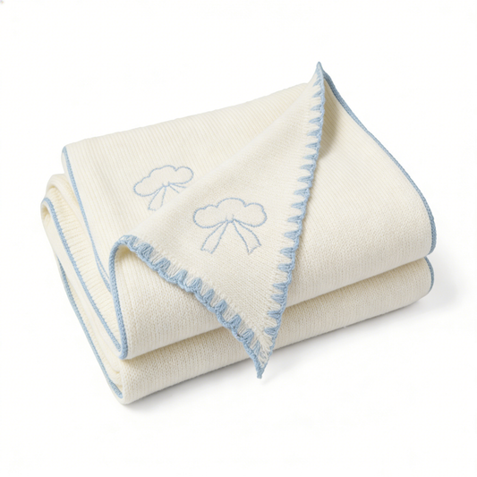 Ivory Bow Blue Edge Towel