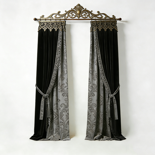 Black & Grey Floral Velvet Curtains
