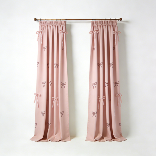 Blush Bow Embroidered Curtains
