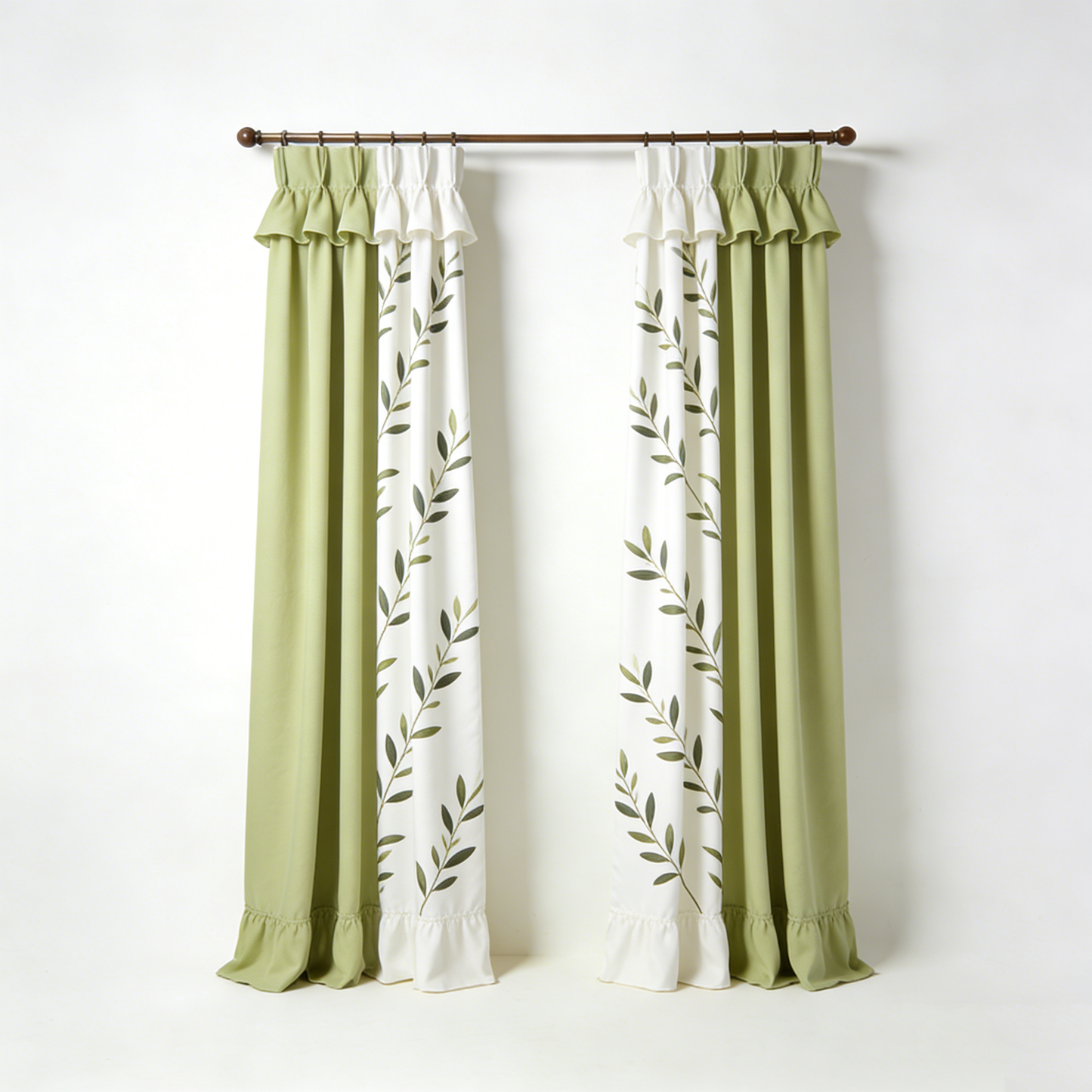 Green & White Leaf Curtains