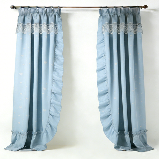 Sky Blue Heart Ruffle Curtains