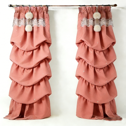 Dusty Rose Tiered Ruffle Curtains