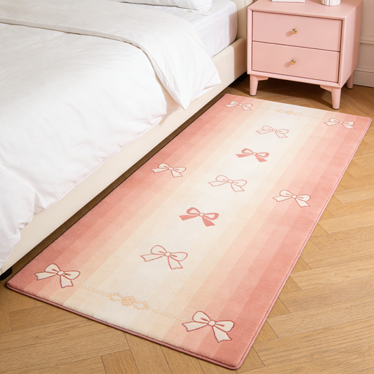 Pink Bow Stripes Rug