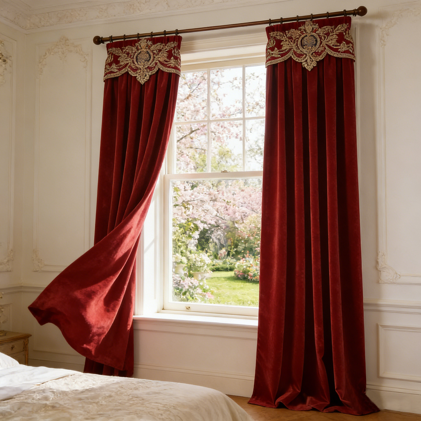 Red Velvet Embroidered Curtains