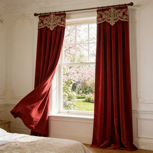 Red Velvet Embroidered Curtains