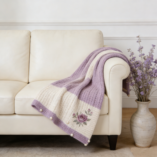 Lilac Rose Embroidered Towel