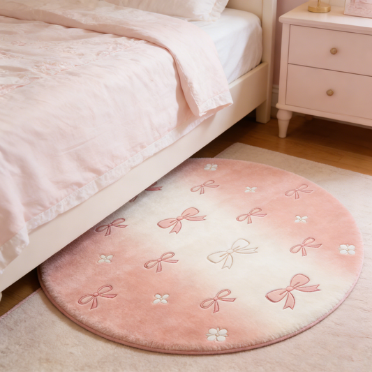 Pink Bow Round Rug
