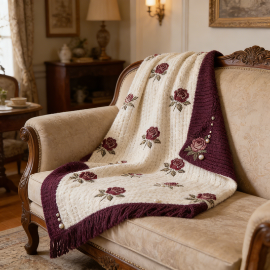 Burgundy Rose Pearl Knit Towel