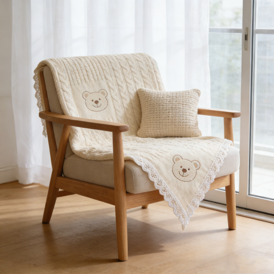 Cream Teddy Bear Lace Towel