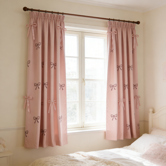 Blush Bow Embroidered Curtains