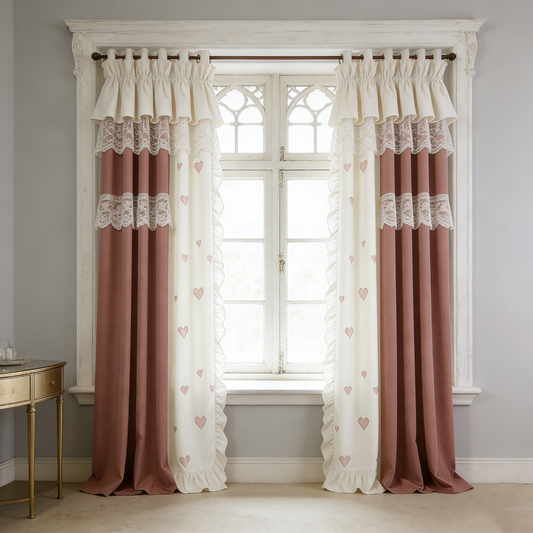 Pink & White Heart Lace Curtains