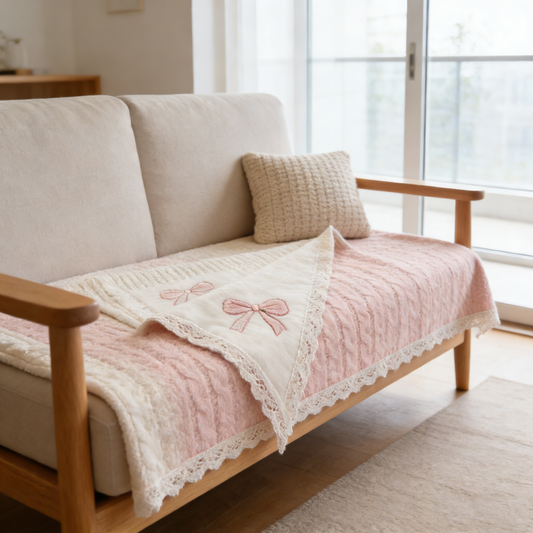 Bow Embroidered Two-Tone Towel