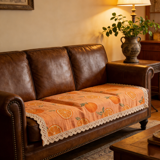 Orange Print Lace Sofa Towel