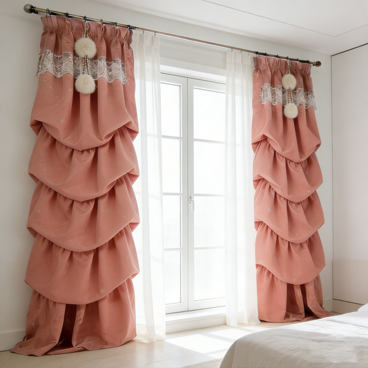 Dusty Rose Tiered Ruffle Curtains