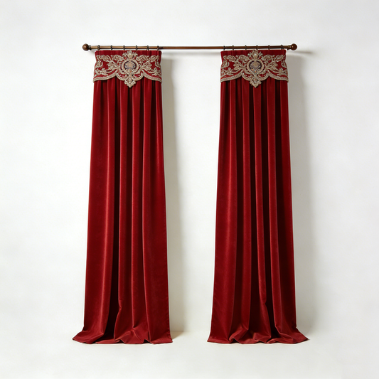 Red Velvet Embroidered Curtains