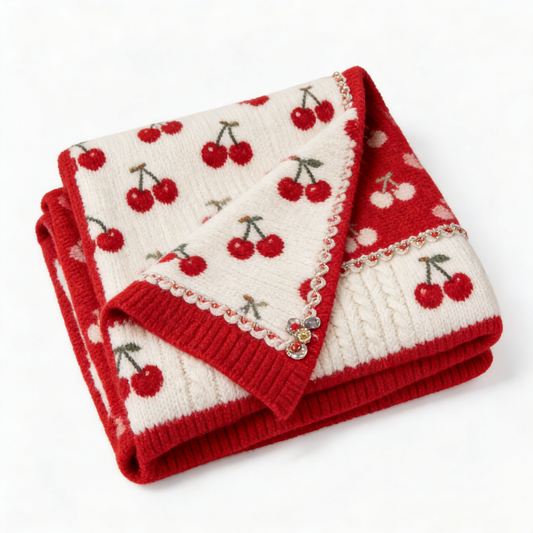 Cherry Embroidered Knit Sofa Towel