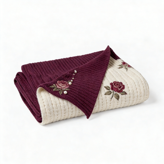 Burgundy Rose Pearl Knit Towel