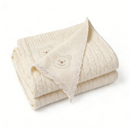 Cream Teddy Bear Lace Towel