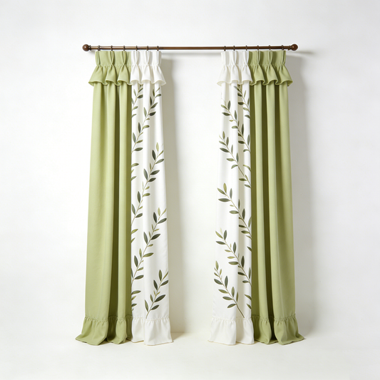 Green & White Leaf Curtains